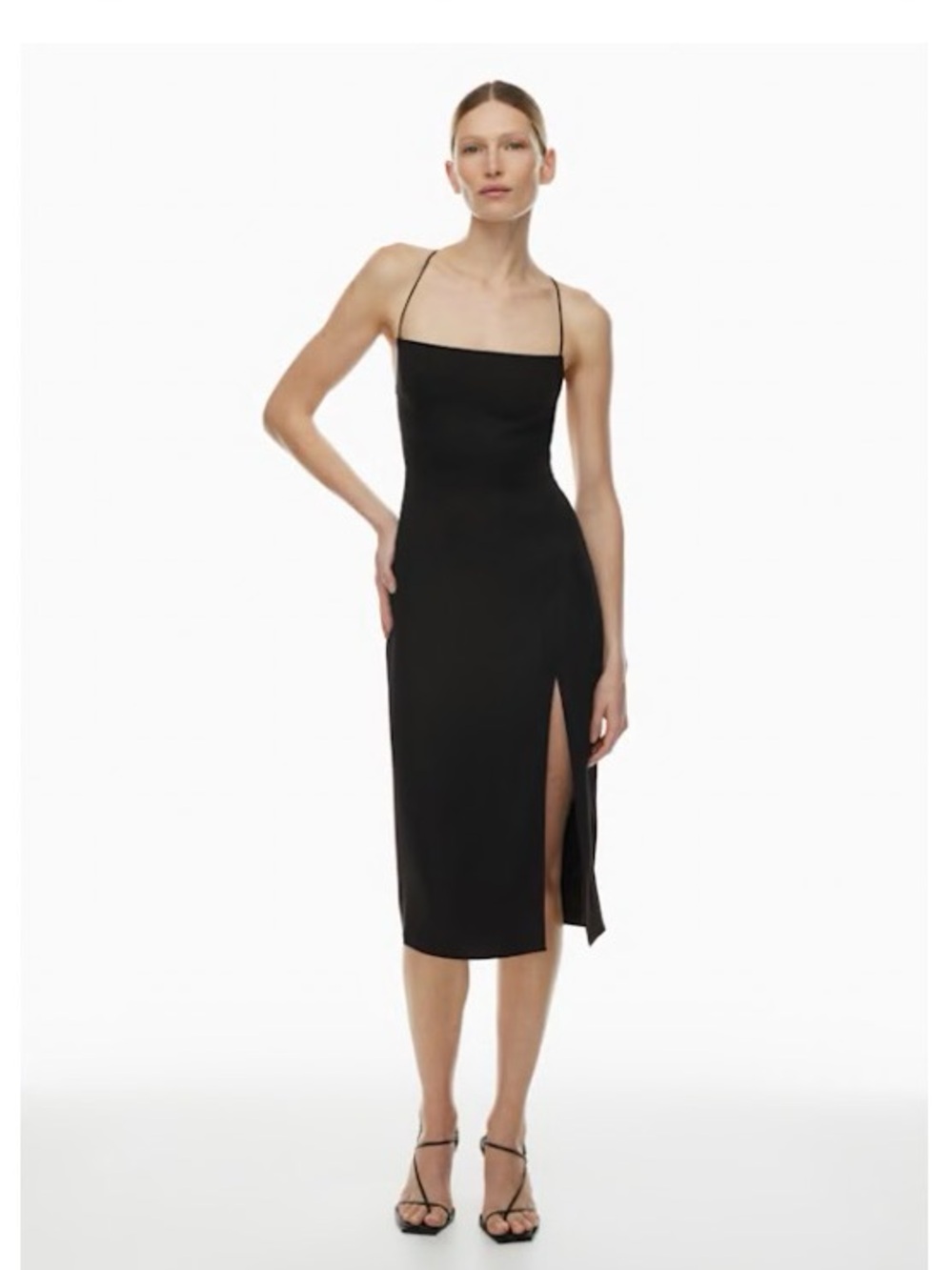 Aritzia Babaton Black Spaghetti-Strap Backless Midi Dress with Side Slit